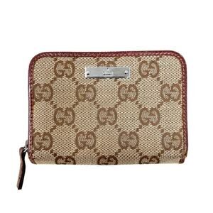 Gucci‎ GG Supreme Canvas Burgundy Trim Small Zip Wallet